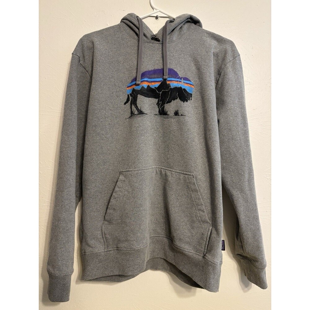 Patagonia Cut Hoodie Sweatshirt Grey Uprisal Buffalo Logo Cotton Medium GORP